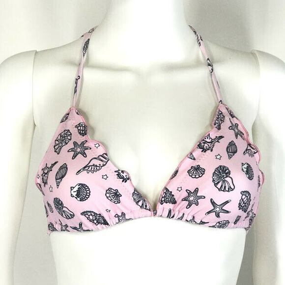 Chloe Rose Daisy Bikini Top Seashell Shell Print Ruffle Halter Tie Womens NWT - Picture 3 of 9